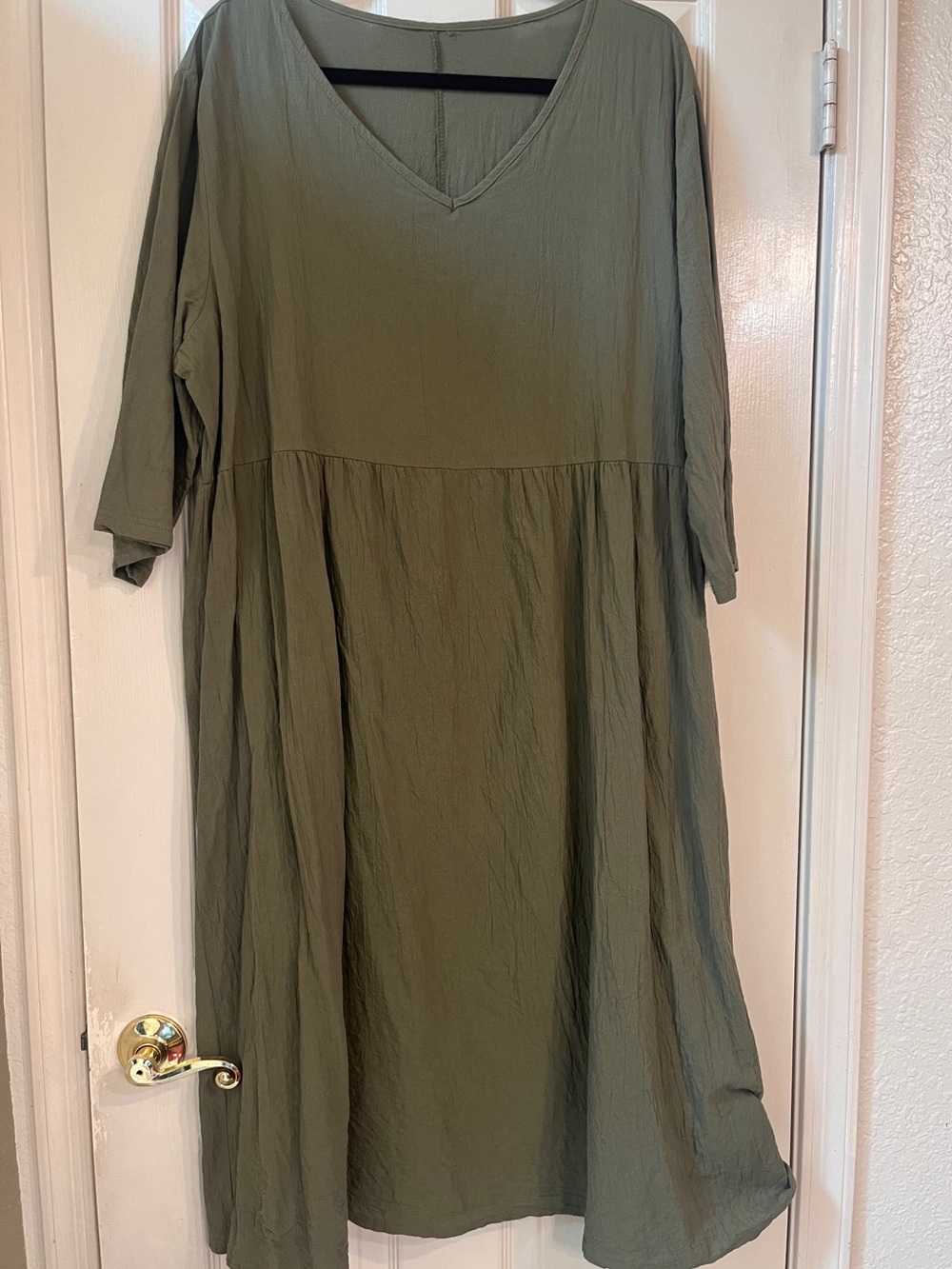 Relaxed V-Neck Olive Green Women's Dress